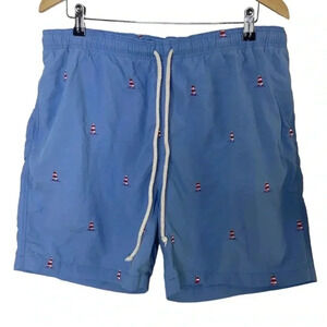 J. McLaughlin Mens Lighthouse Print Blue Swim Shorts